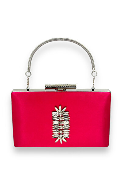 MidStore Fuchsia Pink Color Satin Crystal Stone Evening Dress Bag Evening Bag...