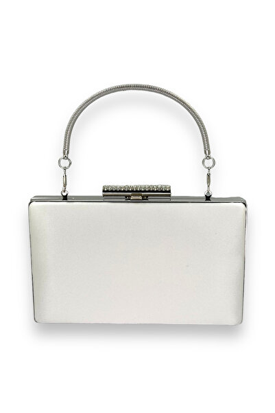 MidStore Ecru Pearl White Color Satin Crystal Stone Evening Dress Bag Evening...
