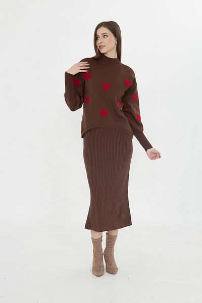 brako tekstil Women's Top Sweater Bottom Strap Dress Knitwear Set (Heart Detail)