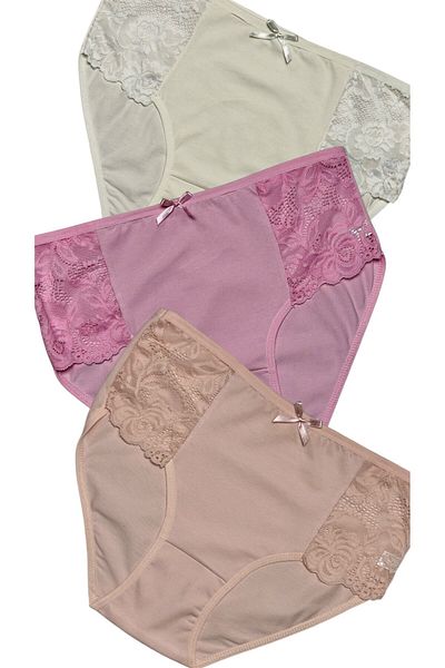 Gizli Butik Chiloți din bumbac din dantelă laterală, 3 piese, cu fundă, roz Ecru