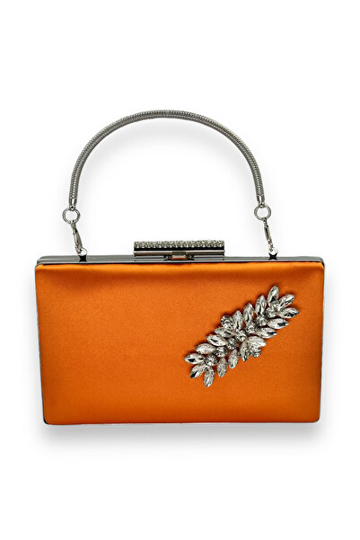 Generic Brand Orange Color Handle Satin Crystal Jewelled Evening Dress Bag Ev...