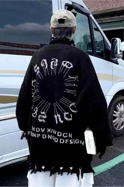 Touz Moda Black Gothic Show Xin Dou Ripped Oversize Knitwear Sweater