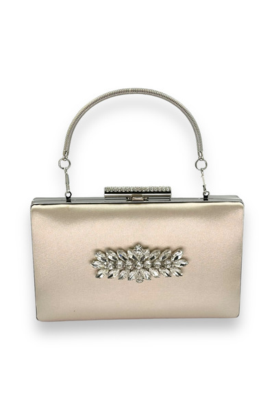 MidStore Skin Nude Color Handle Satin Crystal Stone Evening Dress Bag Evening...