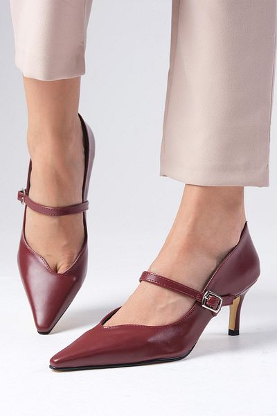 Mio Gusto Burgundy Solene Women's Heeled Shoes - Blunt Pointed Toe