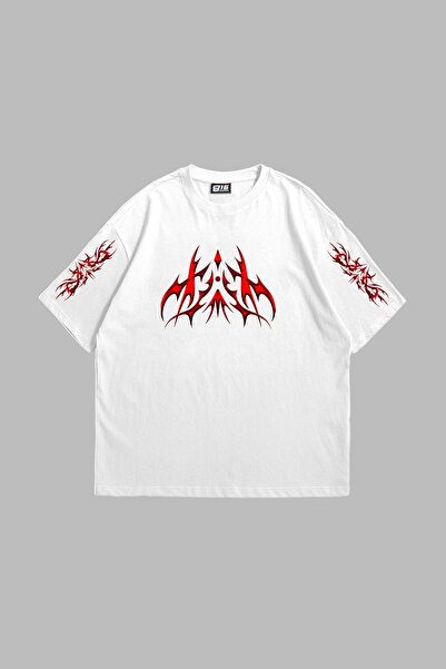 Tarzsokak Holografic roșu imprimat oversize unisex alb