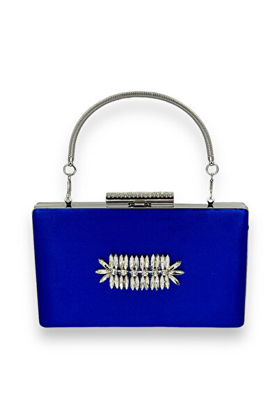 MidStore أزرق بلون الكوبالت حقيبة سهرة من حجر الكريستال الساتان الملونة حقيبة...