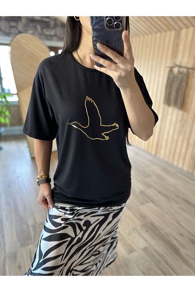 caddstore White T-Shirt with Gold Bird