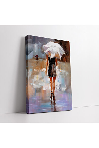 KOSS Dijital Femeie care merge pe jos sub ploaie, pictură în ulei, aspect dec...