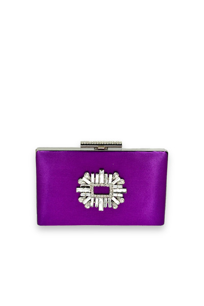 MidStore Purple Color Satin Crystal Stone Evening Dress Bag Evening Bag Henna...