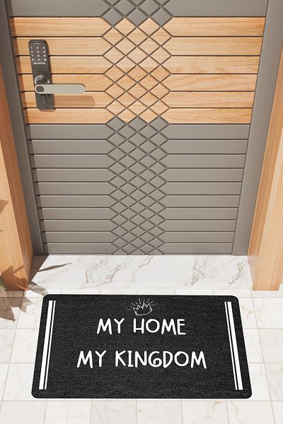Rugmood Модерен дигитален печат Черна изтривалка за врата My Home My Kingdom