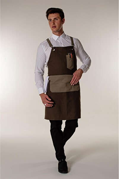 Mert Giyim Kahverengi Kanvas Barista Cafe Restoran Askılı Önlük