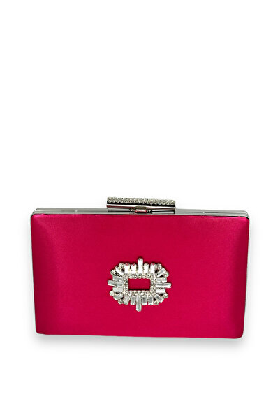 Generic Brand Fuchsia Pink Color Satin Crystal Stone Evening Dress Bag Evenin...