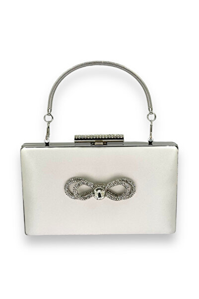 MidStore Ecru Pearl White Color Satin Crystal Stone Evening Dress Bag Evening...