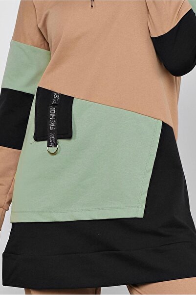 TRENDTESETTÜR Women's Brown (CAMEL) Colored 2-Piece Trousers Tracksuit Set 5255