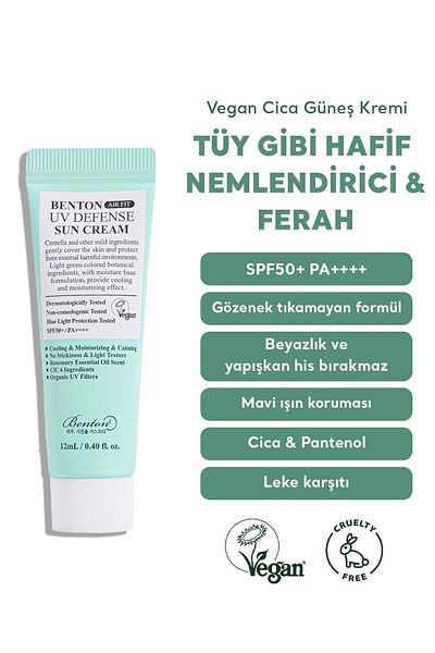 Benton Air Fit - Powerful Uv & Blue Light, High Protection Vegan Cica Sunscreen Spf50 Pa 12ml