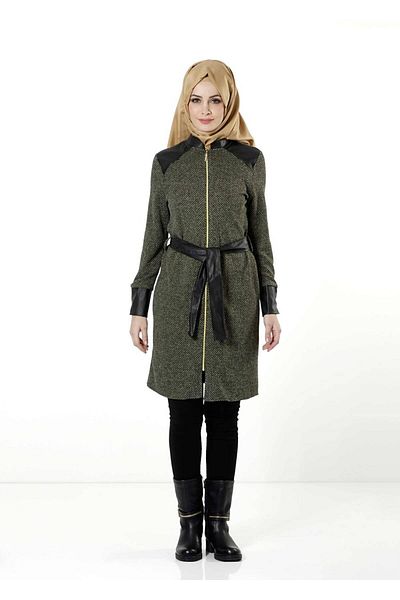TRENDTESETTÜR Women's Khaki Belted Zippered Trench Coat 1149