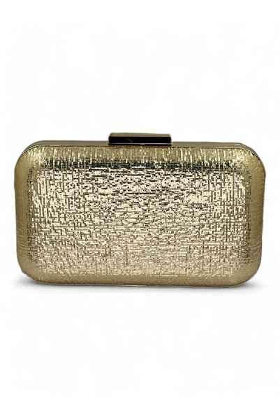 Ahenk Design Shiny Gold Gold - Geantă de seară din țesătură importată și port...
