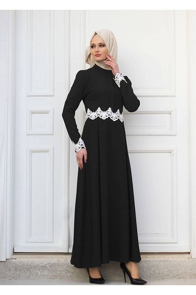 TRENDTESETTÜR Γυναικείο βραδινό φόρεμα με μαύρη δαντέλα 4578