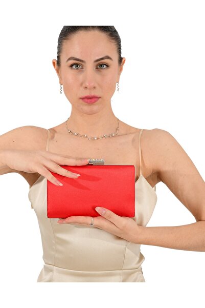 Generic Brand Red Color Satin Stone Case Evening Dress Bag Evening Bag Bag