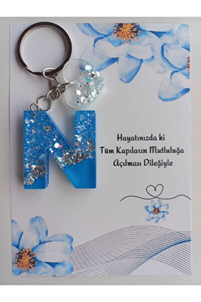 demirbasavm سلسلة مفاتيح مصنوعة يدويًا بحروف Epoxy N