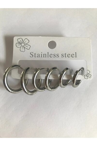 Meyras Touch Çelik 6lı 3 farklı boy halka küpe gümüş renk unisex