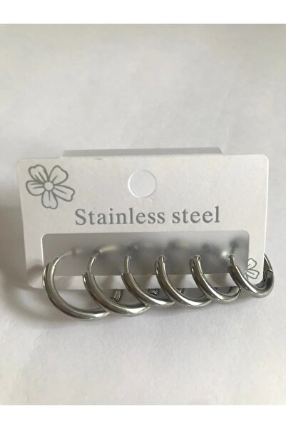 Meyras Touch Çelik 6lı 3 farklı boy halka küpe gümüş renk unisex