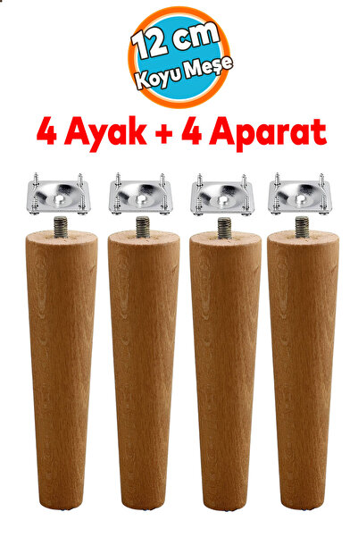 NZB (12 CM) Ahşap Ayak 4'lü Set Bağlantı Aparatlı Mobilya Koltuk Kanepe Ayağı...