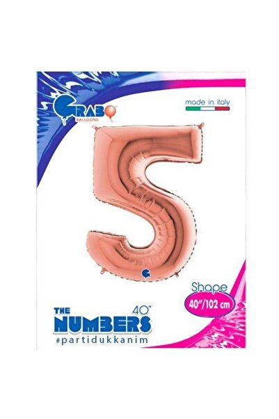 Parti Dükkanım بالون فويل 5 أرقام ذهبي وردي (100x70 سم)