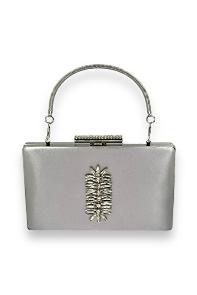 Wedding Fashion Gri argintiu Lame Color Satin Crystal Stone Geanta pentru roc...