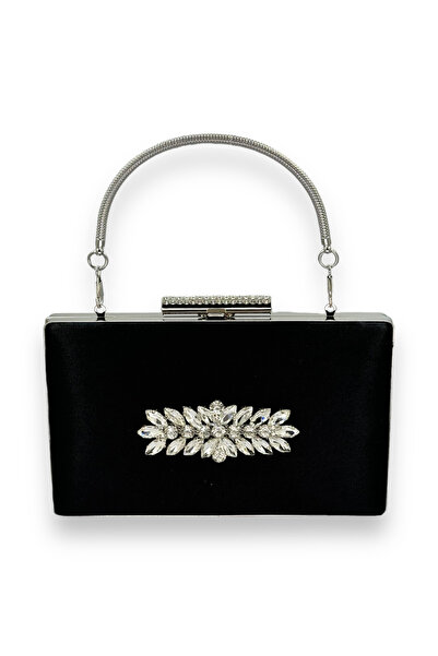 MidStore Black Color Satin Crystal Stone Evening Dress Bag Evening Bag Henna ...