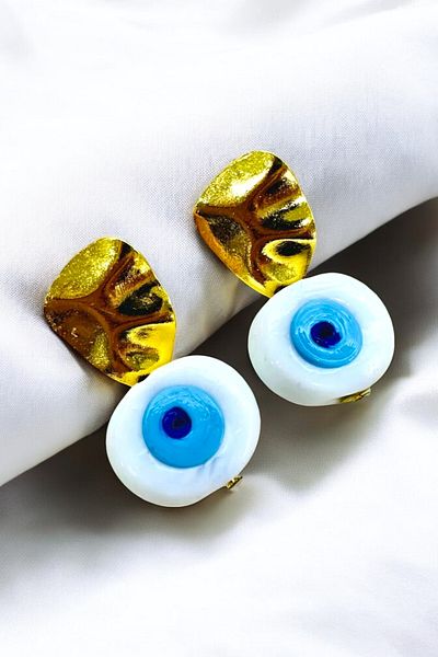 PETEK AKSESUAR Glass Evil Eye Design Earring White