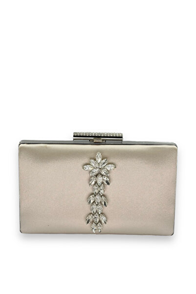 MidStore Skin Nude Color Satin Crystal Stone Evening Dress Bag Evening Bag He...