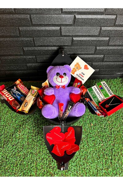 lenostra Sevgiliye Hediye Patlayan Bomba Mor Ayıcıklı ve Bol Çikolatalı Sevgi...