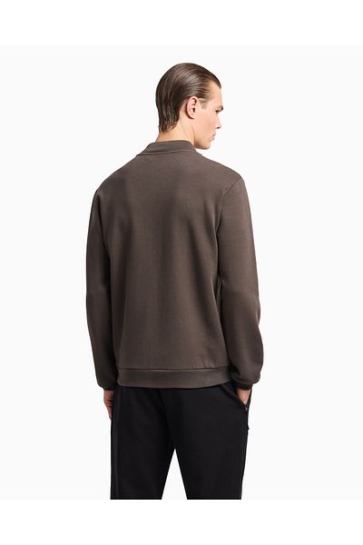 EA7 Men's Brown Sweatshirt - Cotton, Stand Collar, Zip-Up, Long Sleeve 7m000