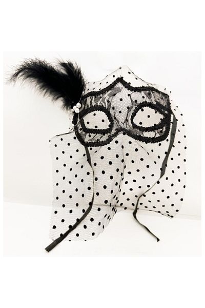 UZAY ONLİNE Black Polka Dot Veil and Pearls Party Mask