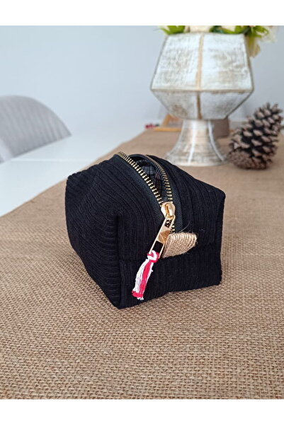 NGA's Küçük Boy Siyah Geniş Hacimli Şık Kadife Organizer Makyaj Çanyası Seyeh...