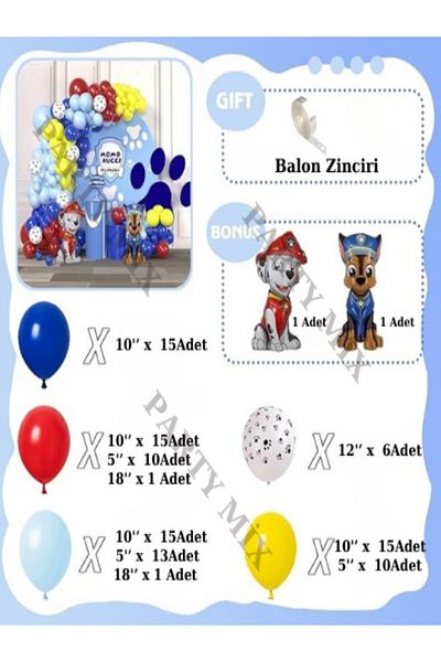 party mix Paw Patrol 100 Balloon Set - Foil 2 Birthday Concept