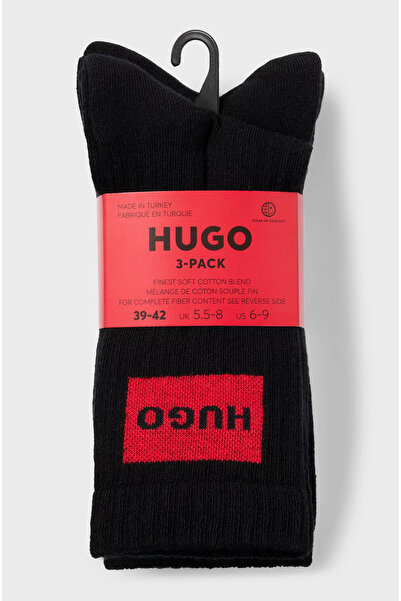 HUGO Men's 3 Pack Brand Logo Black Socks 50531515 -001