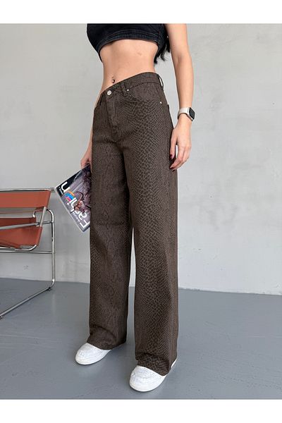 alanora Women Snake Pattern High Waist Lycra Wide Leg Pants