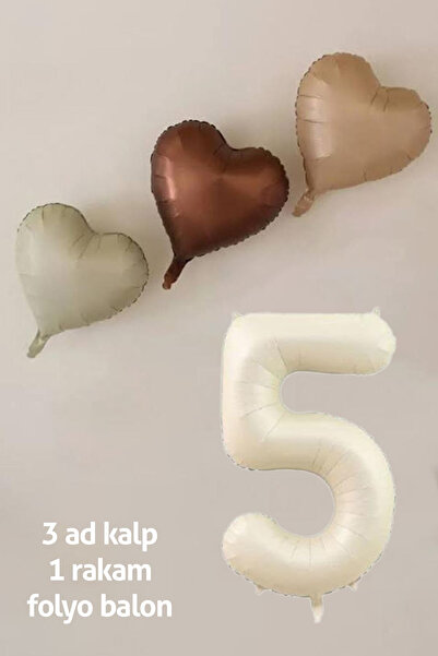 BALON DİYARI Retro Pastel Party Set for 5Th Birthday - 3 Retro Heart Balloons...