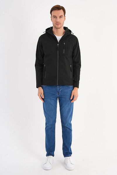 Deri Company Ανδρικό παλτό Softshell Black Shell - Κουκούλα, Comfort Fit