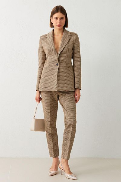 Setre Single Button Mink Plaid Jacket and Trousers Set
