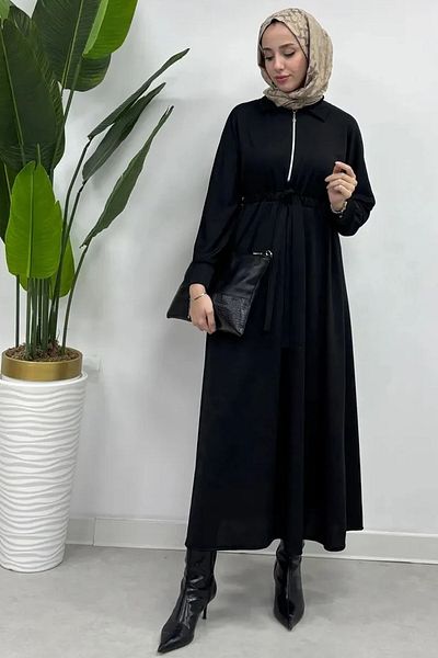 Tesettür Diyarı Φόρεμα Hijab από ριμπ πλεκτό ύφασμα με λεπτομέρεια με φερμουάρ