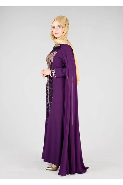 TRENDTESETTÜR Women's Purple T 37525 Fy Collection-sequin Detailed Evening Dress