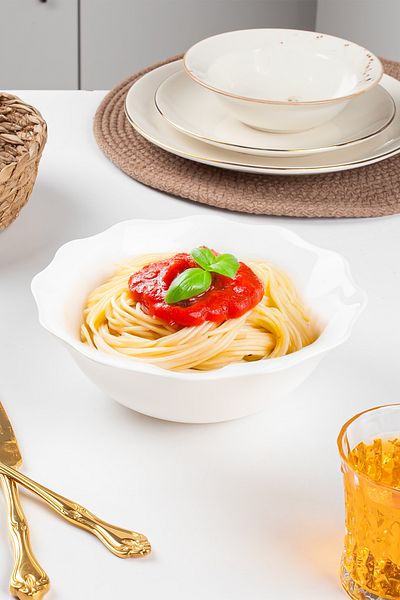 Porsima Lhjw80 Opal Glass Bowl - 20 cm Serving Plate, Deep Bowl Presentation and Soup Serving Cut