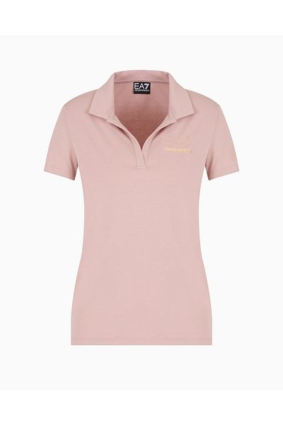 EA7 Tricou cu guler polo pentru femei cu broderie aurie - Logo EA7, roz, mânecă scurtă 7W000266 AF12500-U4079