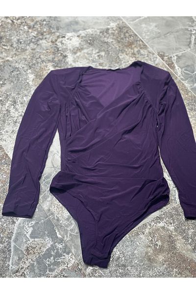 mor butik Purple V-Neck Drawstring Bottom Snap Blouse For777