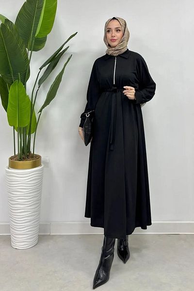 Tesettür Diyarı Φόρεμα Hijab από ριμπ πλεκτό ύφασμα με λεπτομέρεια με φερμουάρ