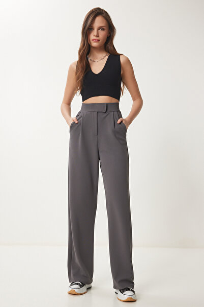 Lovelyİstanbul Beli Cırtlı Rahat Palazzo Pantolon ANTRASİT LRV0003
