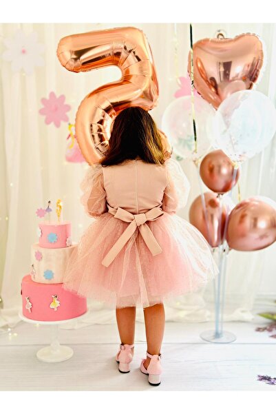 Linarookids Pudra Pembe Yıldızlı Yılbaşı Kız Bebek Elbisesi,doğum Günü,fotoğraf Çekim Elbise,0-12 Yaş Uygun